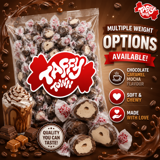 CHOCOLATE CARAMEL MOCHA SALT WATER TAFFY Sweets SOFT CANDY Taffies SWEET Choc Chewy Retro Party INDIVIDUALLY WRAPPED Fruity SWEET Candy Gummy Jelly GUMMIES Jellies Snack Fruit Taffies Toffees