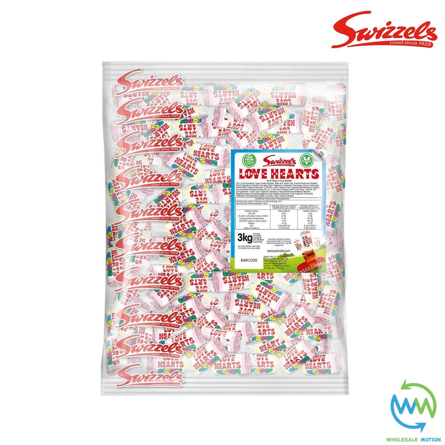 3KG BULK BAG Swizzels LOVE HEARTS Individual Wrapped 12g SWEETS DISC Retro CANDY Kids Party Snack SWIZZELS