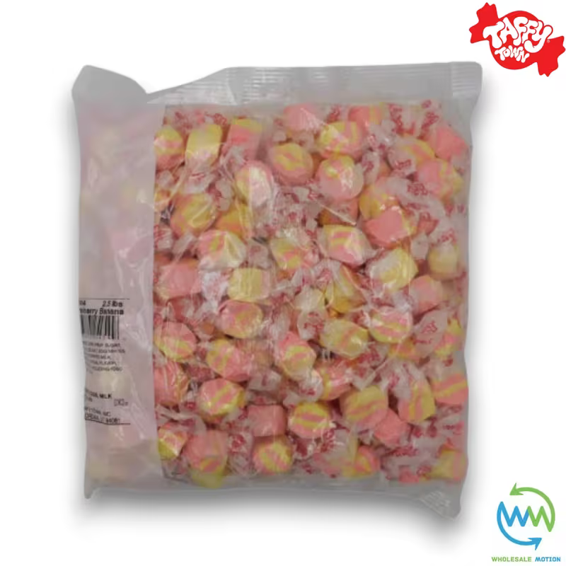 STRAWBERRY AND BANANA SALT WATER TAFFY Sweets SOFT CANDY Taffies SWEET Chewy Retro Party INDIVIDUALLY WRAPPED Fruity SWEET Candy Gummy GUMMIES Jelly JELLIES Snack Fruit Taffies Toffees