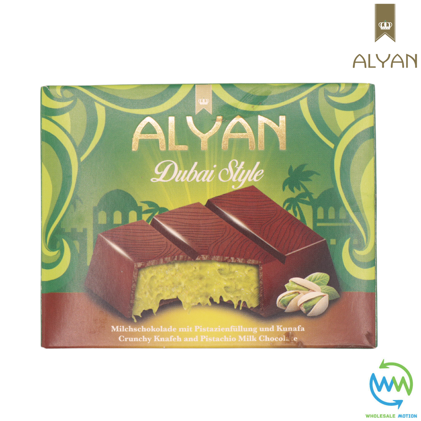 Alyan Dubai Chocolate Bar 100g Crunchy KNAFEH and PISTACHIO Milk Chocolate