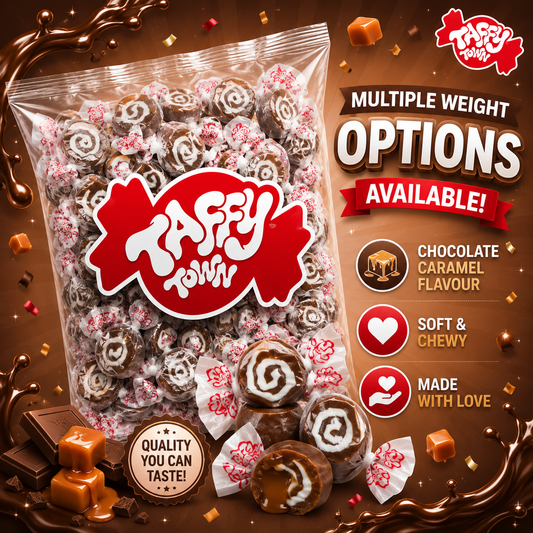 CHOCOLATE CARAMEL SALT WATER TAFFY Sweets SOFT CANDY Taffies SWEET Chewy CHOC Retro Party INDIVIDUALLY WRAPPED Fruity SWEET Candy Gummy Jelly Candies GUMMIES Jellies Snack Fruit Taffies Toffees
