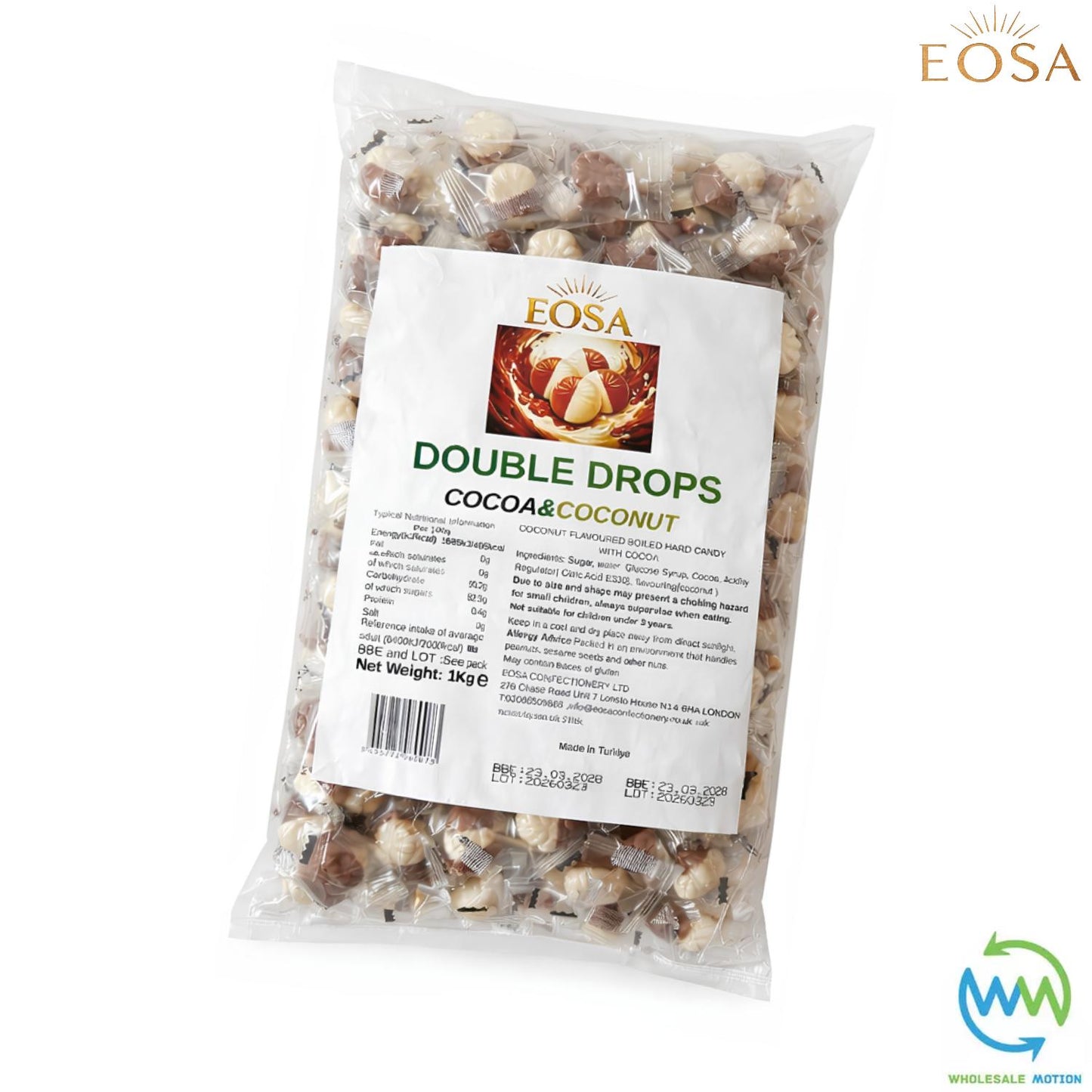 COCOA & COCONUT DOUBLE DROPS Sweets CANDY Candies HARD BOILED Sweet INDIVIDUALLY WRAPPED Drop Retro TRADITIONAL Party Bag Filler Treat Snack Fruity Wedding Favour Gift