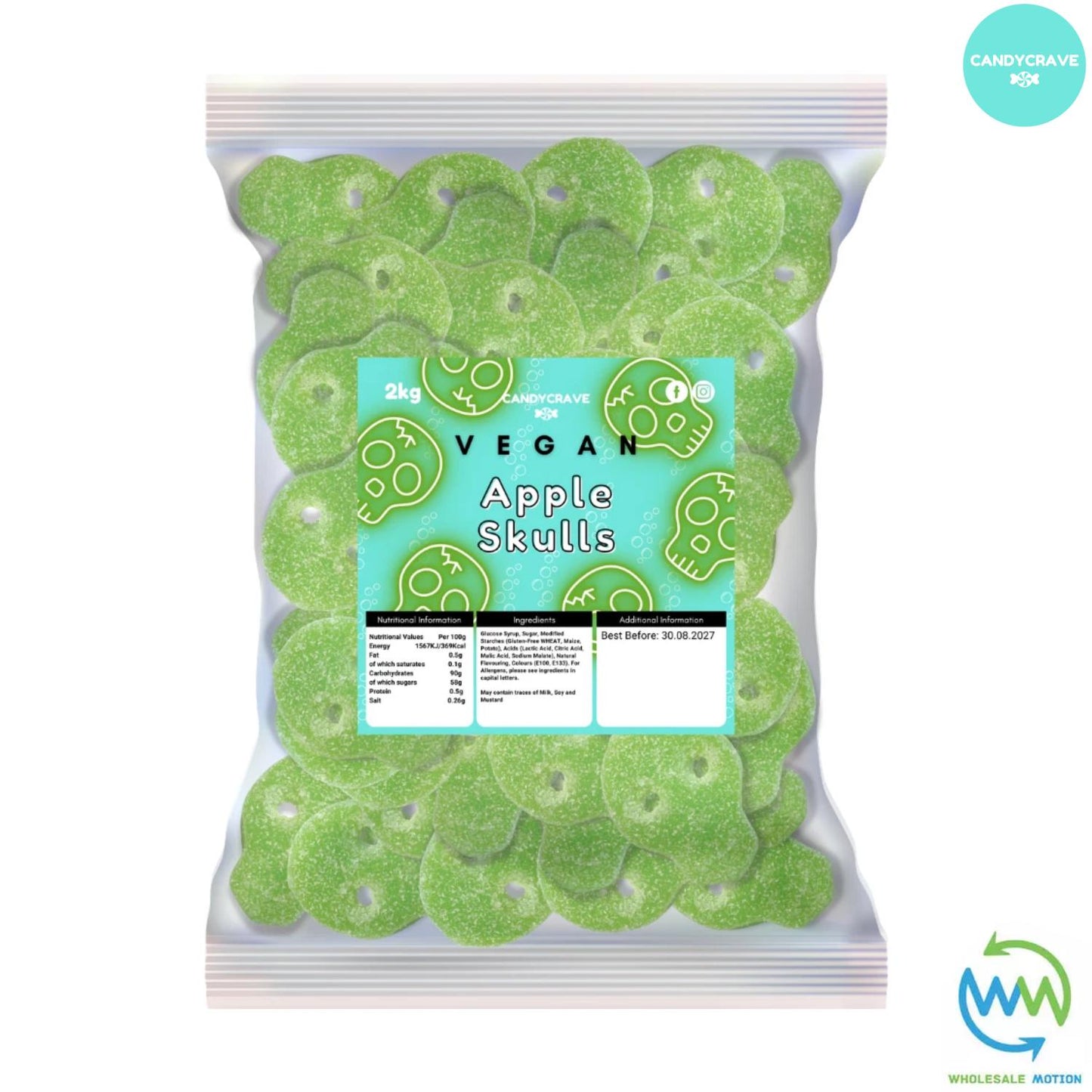 FIZZY APPLE SKULLS HALLOWEEN Sweets GUMMY Jelly CANDY Jellies GUMMIES Sugar Coated SKULL Snack WEDDING GIFT Party Bag Filler CANDIES Candycrave PICK N MIX UK