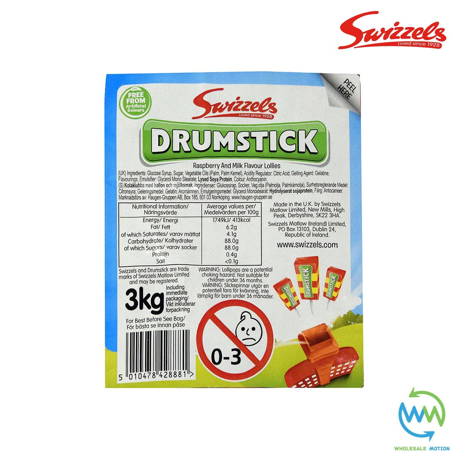 3KG BULK BAG Swizzels DRUMSTICK Lollies Individual Wrapped SWEETS CHEW Retro CANDY UK Lolly Snack Chewy SWIZZELS