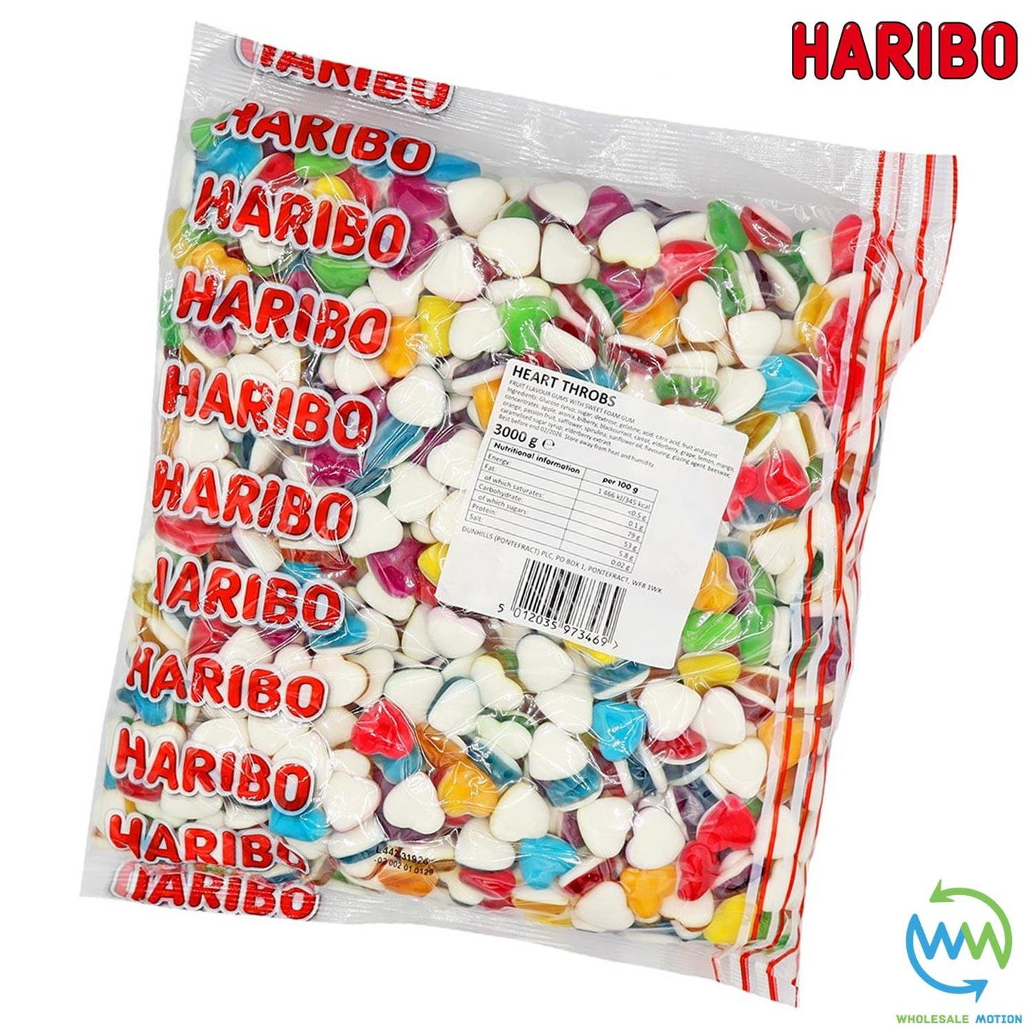 3KG BULK BAG - HARIBO MULTICOLOURED HEART THROBS Sweets VALENTINES DAY Candy WEDDING Hearts LOVE PICK N MIX Fruit Fruity Snack LIMITED EDITION Gummy Gummies Jelly Jellies