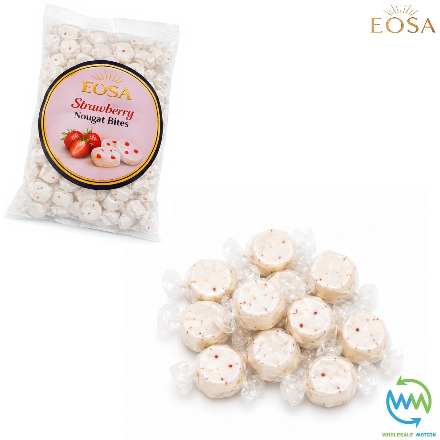 STRAWBERRY NOUGAT BITES Sweets SOFT CANDY SWEET Chewy Retro Party INDIVIDUALLY WRAPPED SWEET Candy NOUGAT Snack Fruit Gummy Jelly Gummies Jellies
