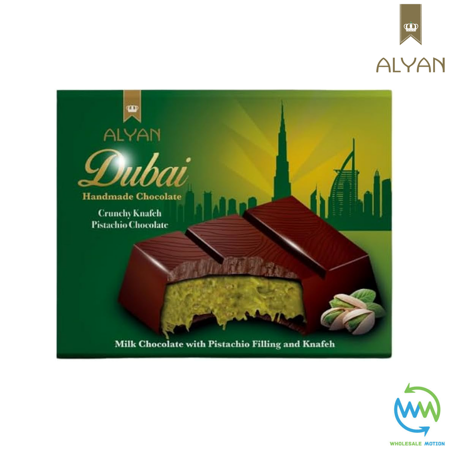 Alyan Dubai Chocolate Bar 100g Crunchy KNAFEH and PISTACHIO Milk Chocolate