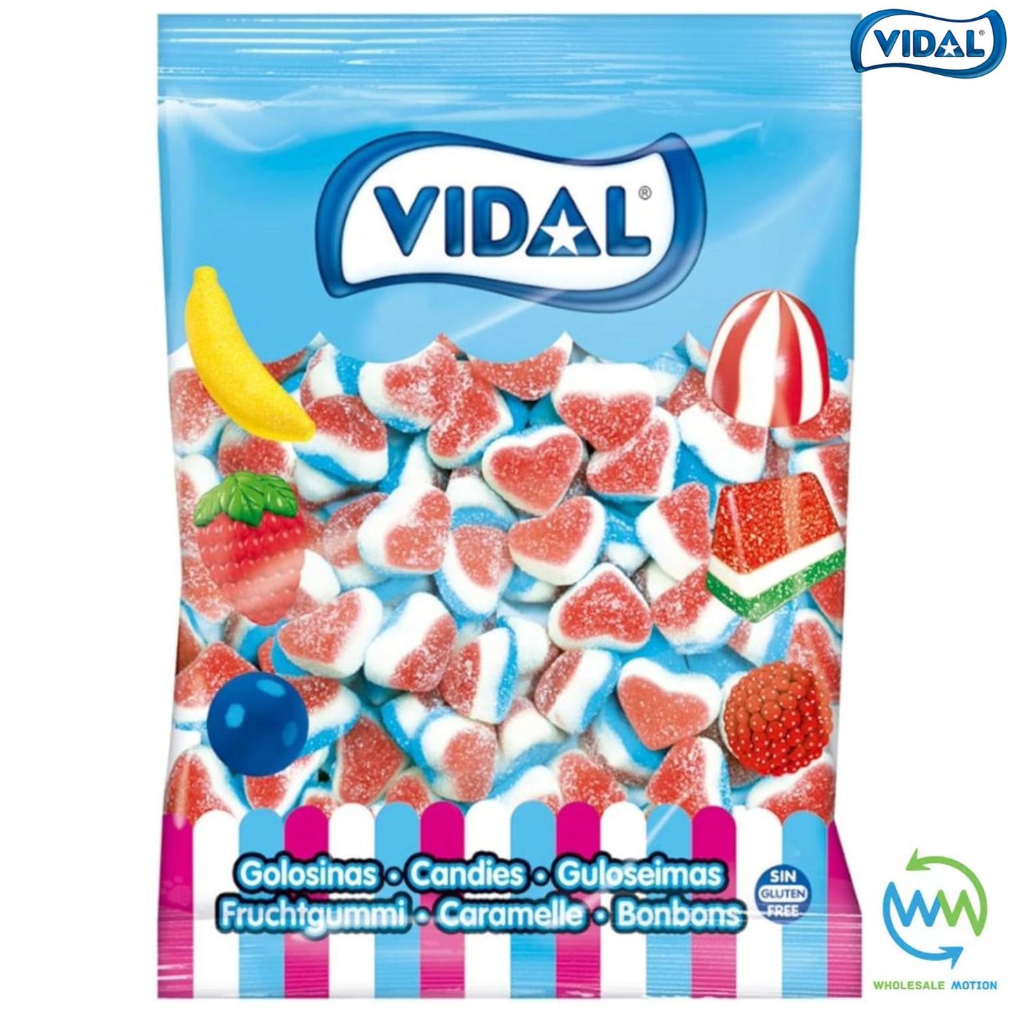 DOUBLE LAYER HEARTS Sweets GUMMY Sugar Coated GUMMIES Candy Jelly FRUITY Jellies RED BLUE WHITE Vidal PICK N MIX UK Fruit Food Snack Party Bag Filler Wedding Love Heart Gift Valentines Day