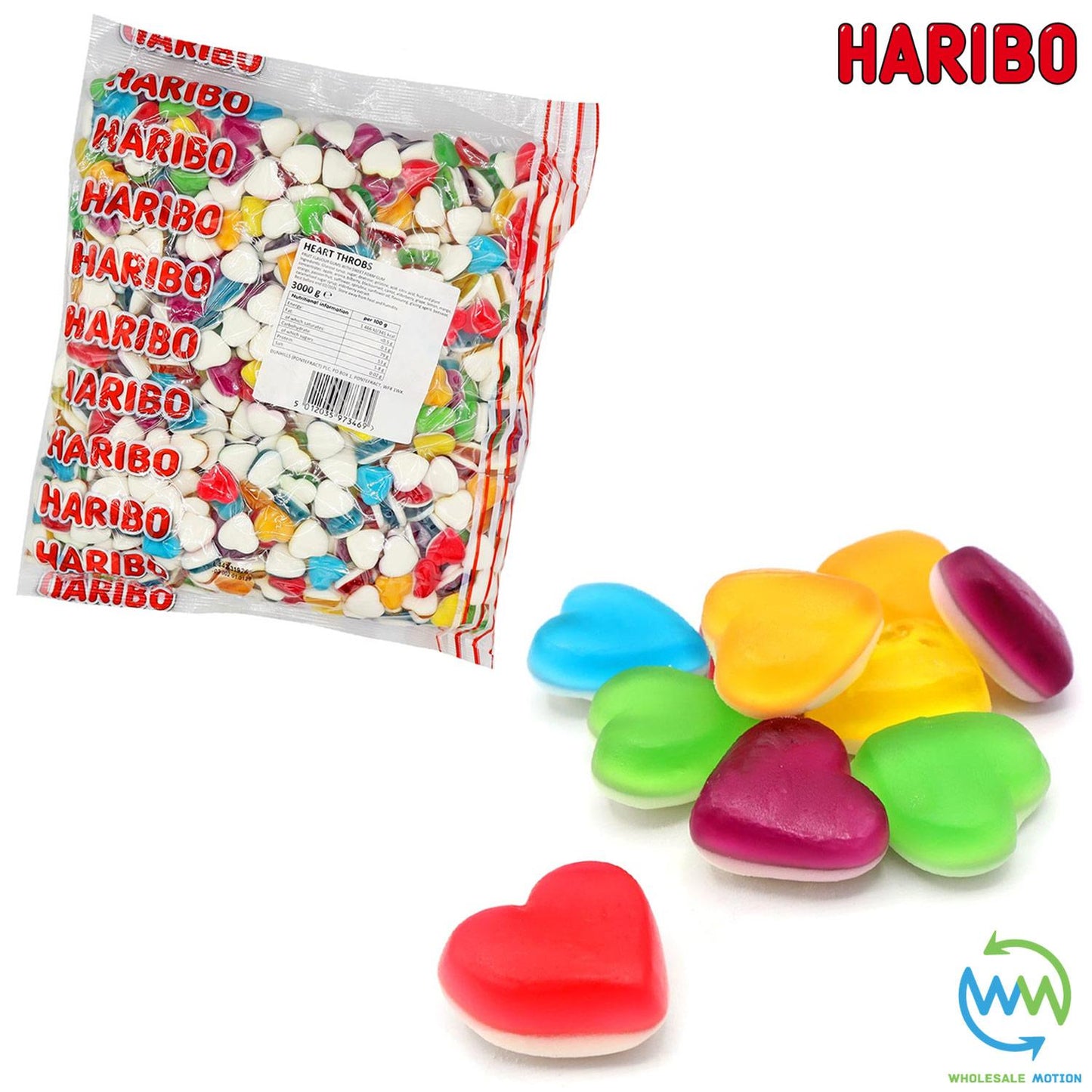 3KG BULK BAG - HARIBO MULTICOLOURED HEART THROBS Sweets VALENTINES DAY Candy WEDDING Hearts LOVE PICK N MIX Fruit Fruity Snack LIMITED EDITION Gummy Gummies Jelly Jellies