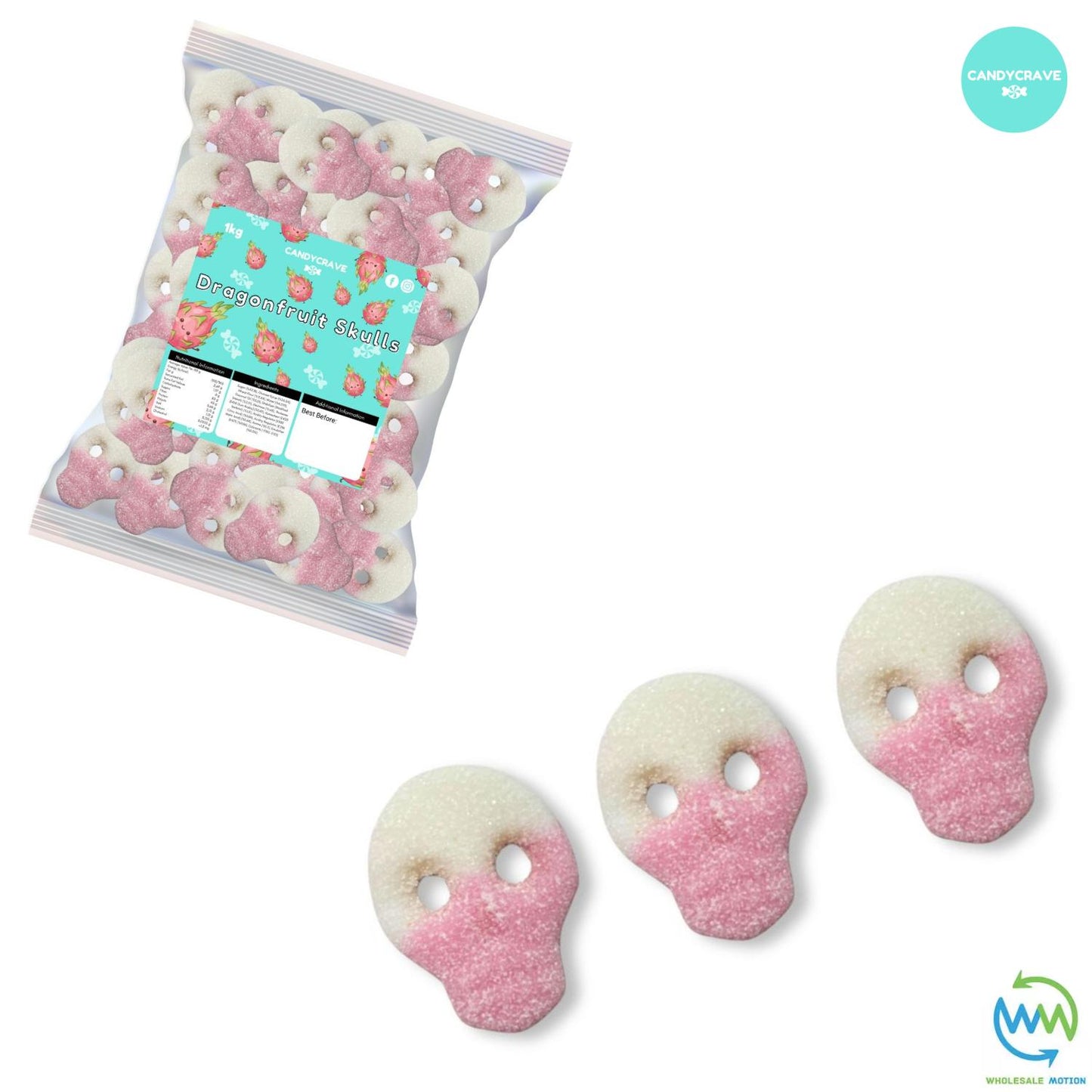FIZZY DRAGONFRUIT SKULLS Sweets GUMMY Jelly CANDY Jellies GUMMIES Sugar Coated Dragon Fruit Skull Snack WEDDING GIFT Party Bag Filler CANDIES PICK N MIX UK Candycrave