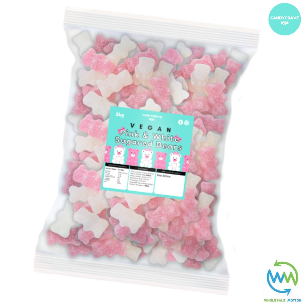 PINK & WHITE SUGARED BEARS Sweets CANDY Jelly GUMMY Jellies GUMMIES Fizzy Sugar Coated Bear Snack WEDDING GIFT Party Bag Filler CANDIES Candycrave PICK N MIX UK Treat