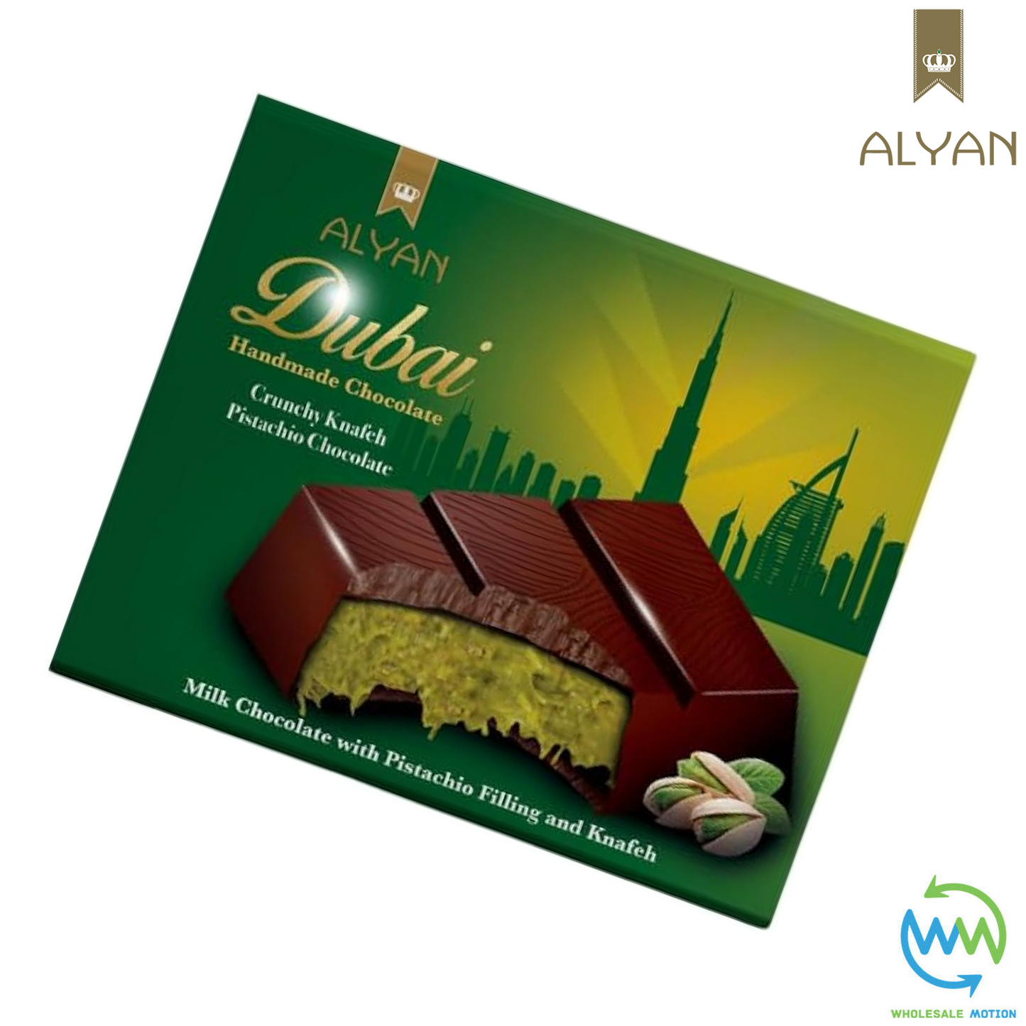 Alyan Dubai Chocolate Bar 100g Crunchy KNAFEH and PISTACHIO Milk Chocolate