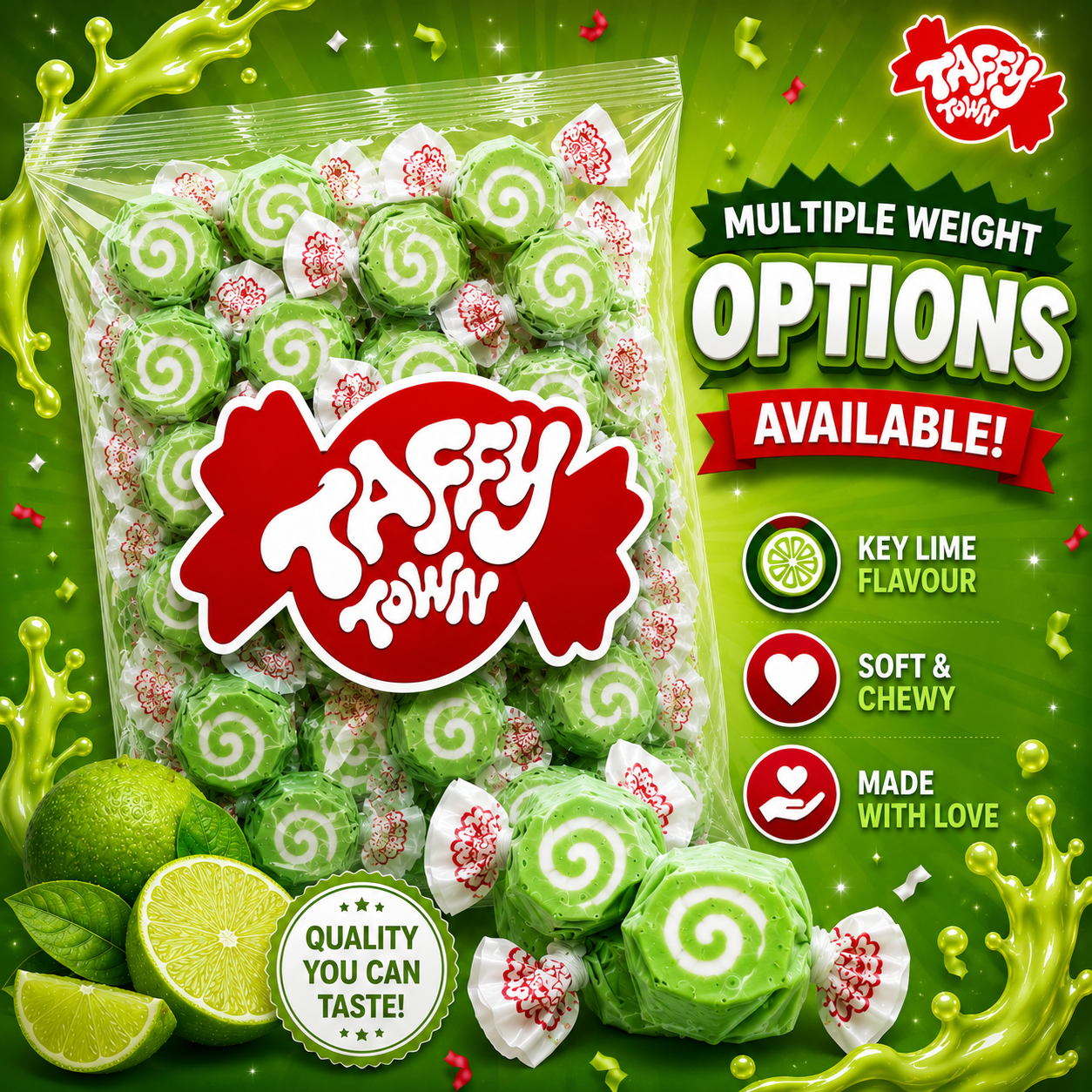 KEY LIME SALT WATER TAFFY Sweets SOFT CANDY Taffies SWEET Chewy Limes Retro Party WRAPPED Fruity SWEET Candy Gummy Jelly Snack Fruit Taffies Toffees