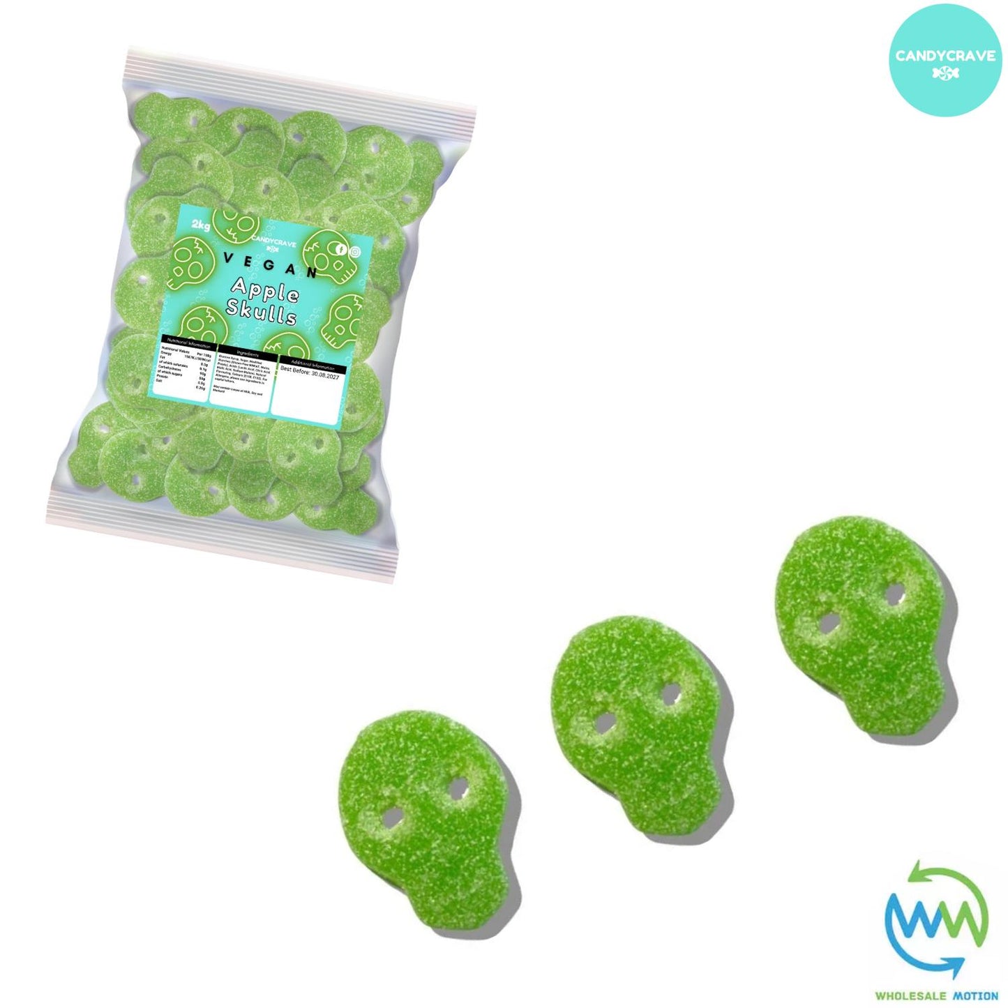 FIZZY APPLE SKULLS HALLOWEEN Sweets GUMMY Jelly CANDY Jellies GUMMIES Sugar Coated SKULL Snack WEDDING GIFT Party Bag Filler CANDIES Candycrave PICK N MIX UK