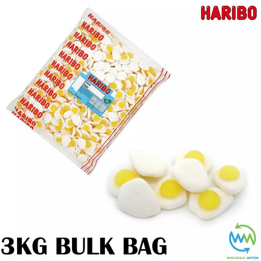 3KG BULK BAG - HARIBO FRIED EGGS Sweets GUMMY Candy WEDDING Favours Fruity Flavour PICK N MIX Jelly Jellies Gummies Candies Snack Retro