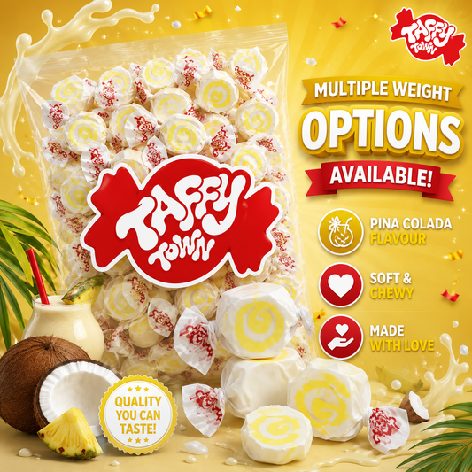PINA COLADA SALT WATER TAFFY Sweets SOFT CANDY Taffies SWEET Chewy Mint MINTY Retro Party INDIVIDUALLY WRAPPED Fruity SWEET Candy Gummy Jelly GUMMIES Jellies Snack Fruit Taffies Toffees