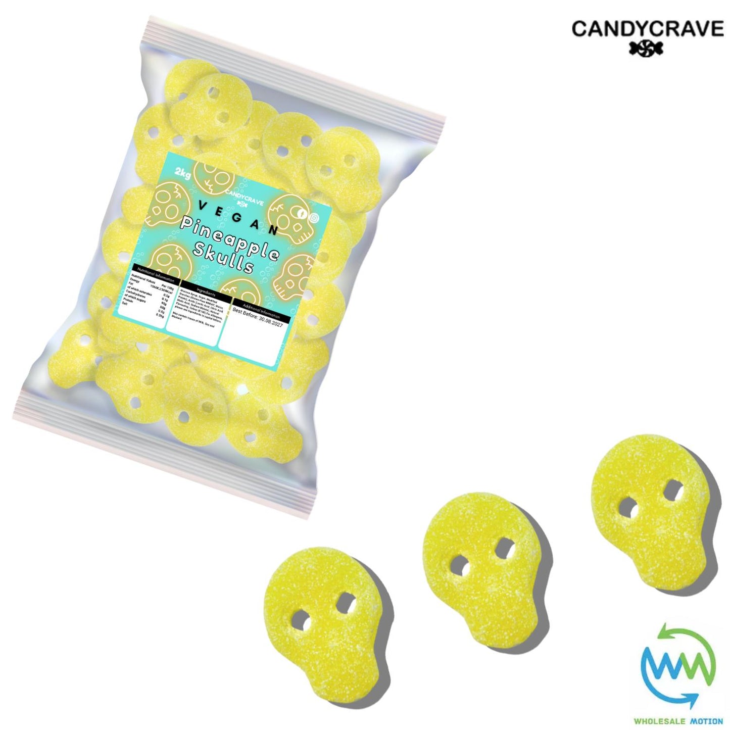 HALLOWEEN FIZZY PINEAPPLE SKULLS Sweets GUMMY Jelly CANDY Jellies GUMMIES Sugar Coated Skull Snack WEDDING GIFT Party Bag Filler CANDIES Candycrave PICK N MIX UK