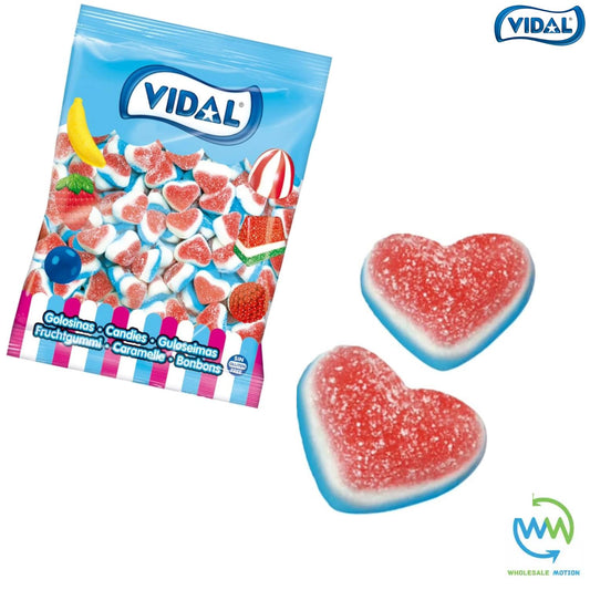 DOUBLE LAYER HEARTS Sweets GUMMY Sugar Coated GUMMIES Candy Jelly FRUITY Jellies RED BLUE WHITE Vidal PICK N MIX UK Fruit Food Snack Party Bag Filler Wedding Love Heart Gift Valentines Day