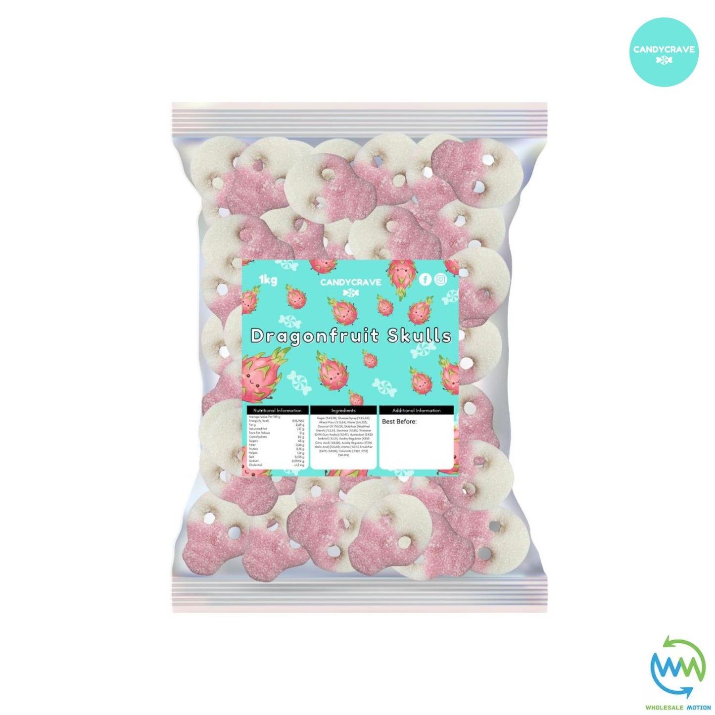 FIZZY DRAGONFRUIT SKULLS Sweets GUMMY Jelly CANDY Jellies GUMMIES Sugar Coated Dragon Fruit Skull Snack WEDDING GIFT Party Bag Filler CANDIES PICK N MIX UK Candycrave