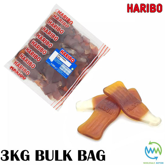 3KG BULK BAG - HARIBO GIANT COLA BOTTLES Sweets GUMMY Candy WEDDING Favours GIFT PICK N MIX UK Jellies JELLY Snack Candies Gummies Retro Happy Colas