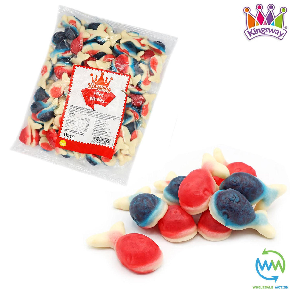 Blue Raspberry Whales JELLY FILLED WHALES Sweets GUMMY Candy Gummies Fruit JELLIES Kingsway ...