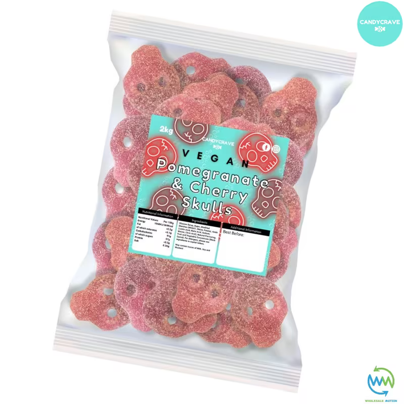 FIZZY POMEGRANATE & CHERRY SKULLS Sweets GUMMY Jelly CANDY Jellies GUMMIES Sugar Coated Fruit FRUITY Skull Snack WEDDING GIFT Party Bag Filler CANDIES PICK N MIX UK Candycrave