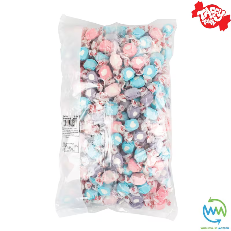 BERRIES & CREAM SALT WATER TAFFY Sweets SOFT CANDY Taffies SWEET Chewy Creamy Berry Retro Party INDIVIDUALLY WRAPPED Fruity SWEET Candy Gummy Jelly Snack Fruit Taffies Toffees
