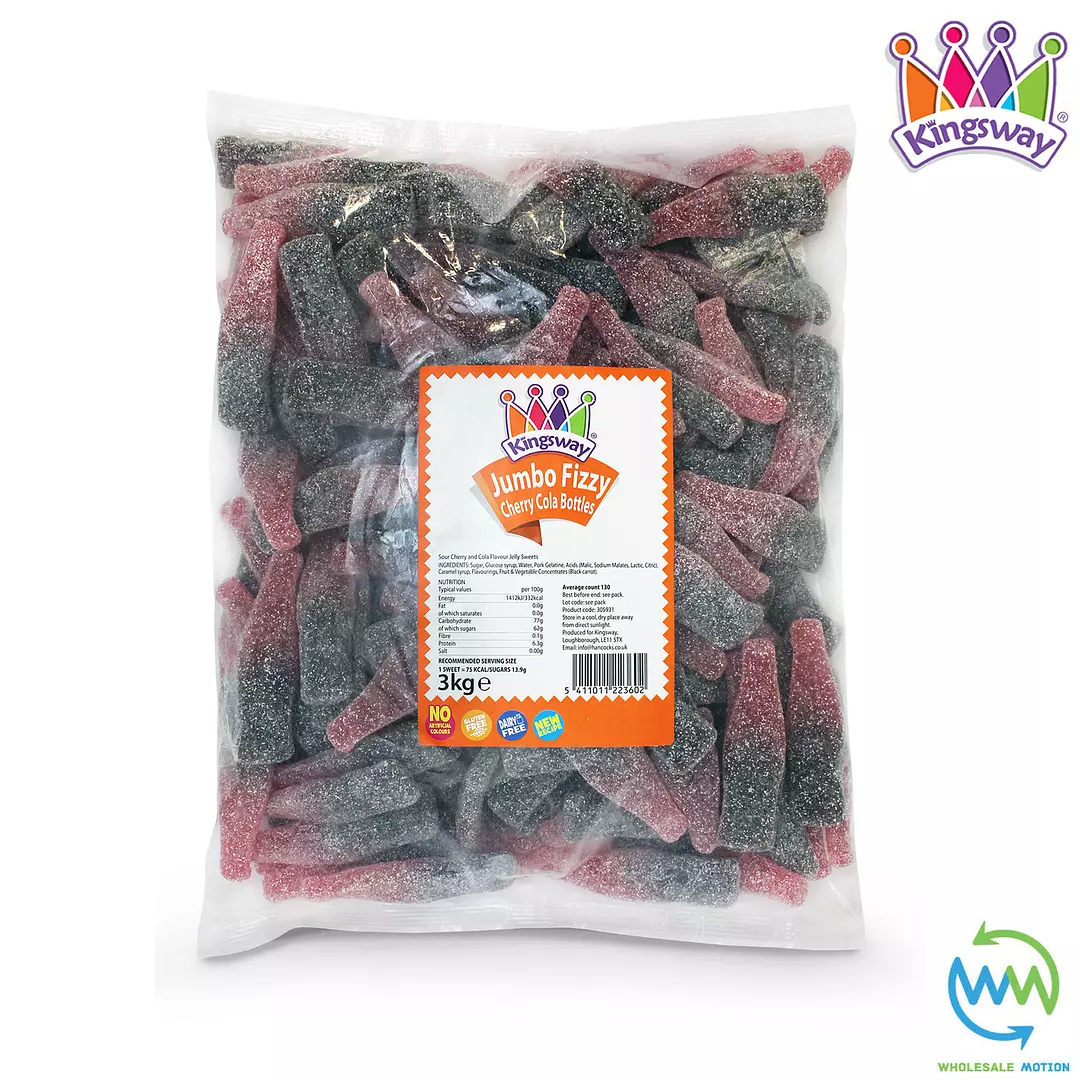 JUMBO FIZZY CHERRY COLA Bottles Sweets GUMMY Candy JELLY Kingsway PICK N MIX UK Candies Jellies Gummies Snack