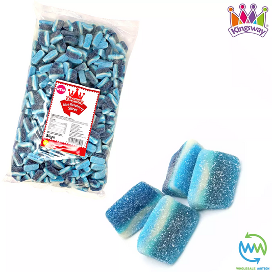 FIZZY BLUE RASPBERRY SLICES Sweets GUMMY Candy SOUR JELLY Kingsway PICK N MIX UK