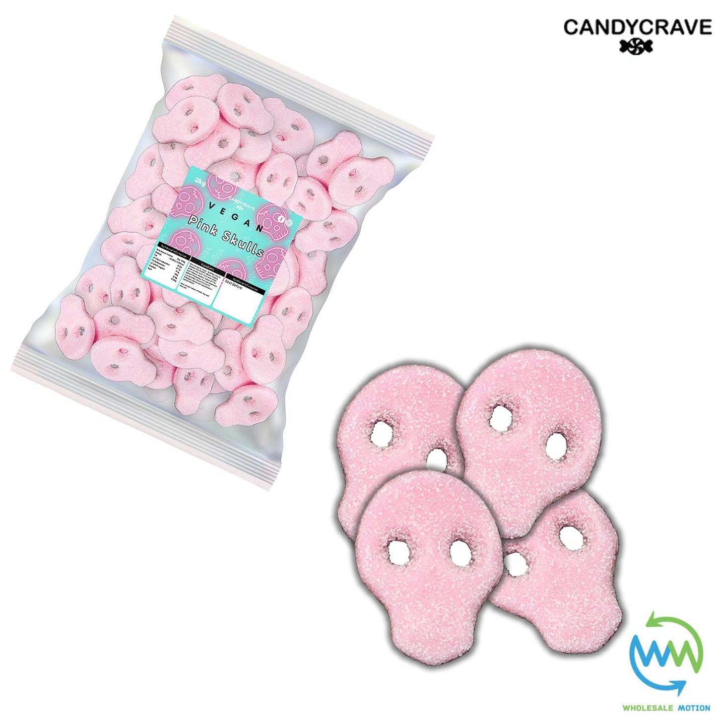 HALLOWEEN FIZZY PINK SKULLS Sweets STRAWBERRY & CREAM Flavour GUMMY Candy Jelly Jellies CANDYCRAVE Gummies PICK N MIX Snack Bonbon Sugar pick and mix  sweets