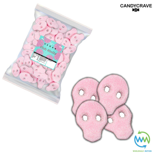 HALLOWEEN FIZZY PINK SKULLS Sweets STRAWBERRY & CREAM Flavour GUMMY Candy Jelly Jellies CANDYCRAVE Gummies PICK N MIX Snack Bonbon Sugar pick and mix  sweets