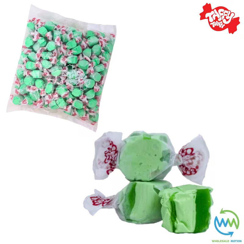 GREEN APPLE SALT WATER TAFFY Sweets SOFT CANDY Taffies SWEET Chewy Mint MINTY Retro Party INDIVIDUALLY WRAPPED Fruity SWEET Candy Gummy Jelly GUMMIES Jellies Snack Fruit Taffies Toffees