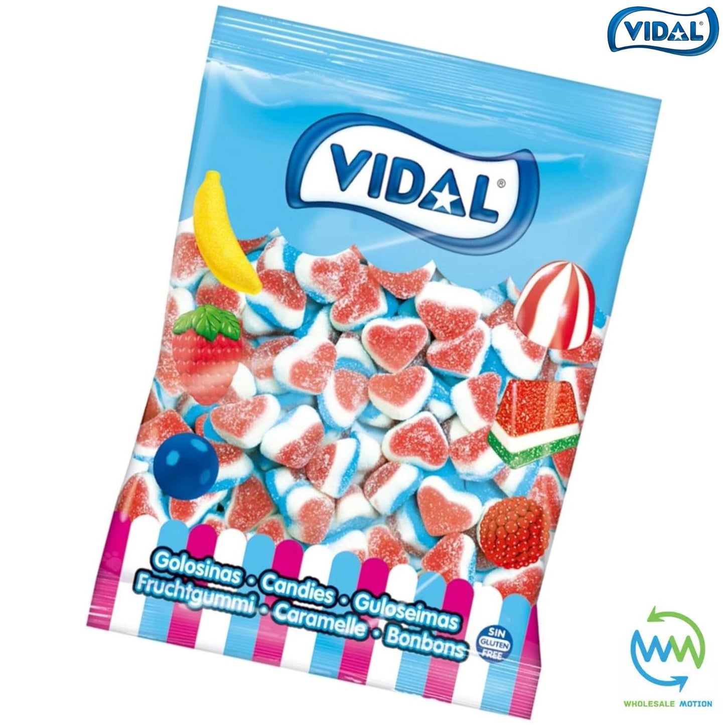 DOUBLE LAYER HEARTS Sweets GUMMY Sugar Coated GUMMIES Candy Jelly FRUITY Jellies RED BLUE WHITE Vidal PICK N MIX UK Fruit Food Snack Party Bag Filler Wedding Love Heart Gift Valentines Day