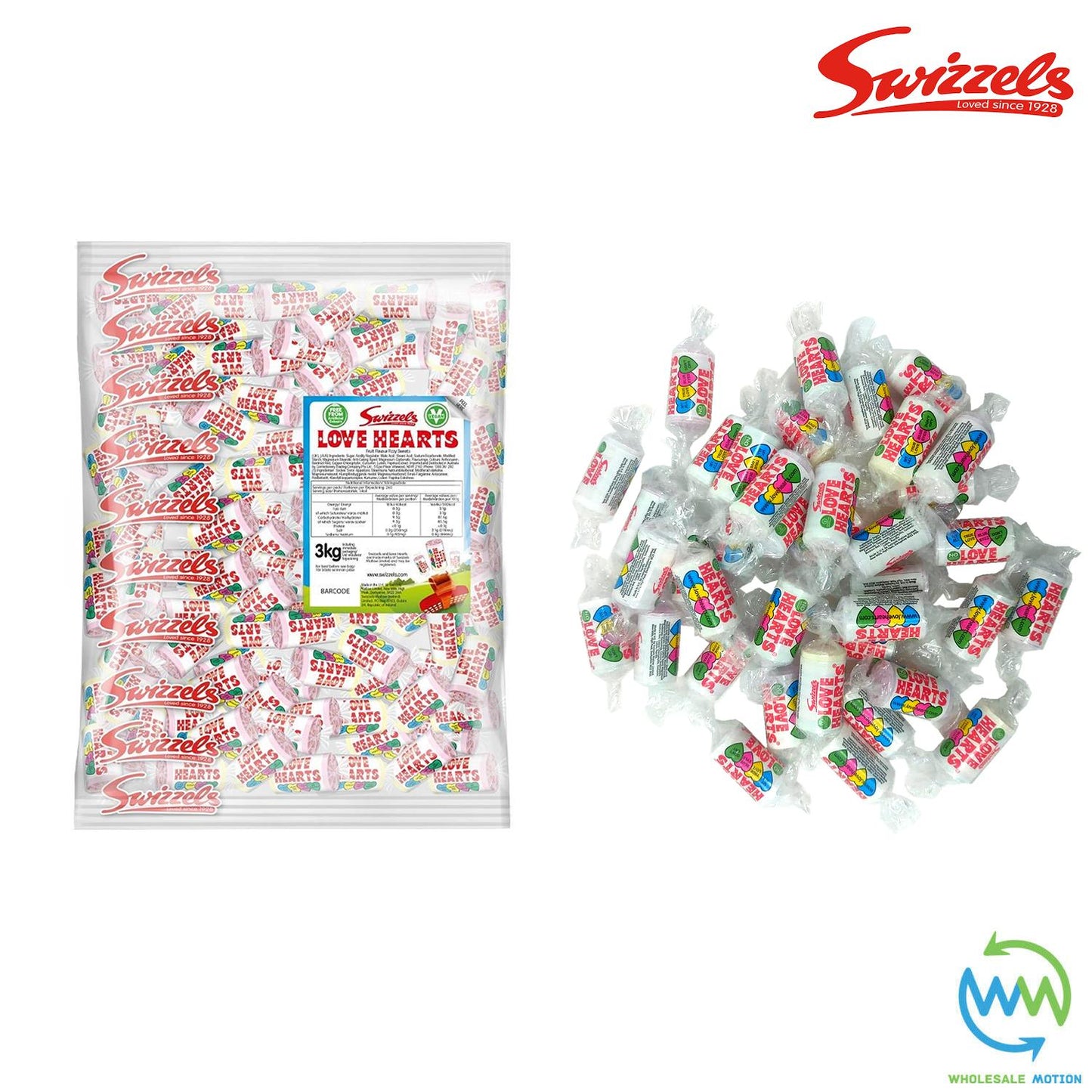 3KG BULK BAG Swizzels LOVE HEARTS Individual Wrapped 12g SWEETS DISC Retro CANDY Kids Party Snack SWIZZELS