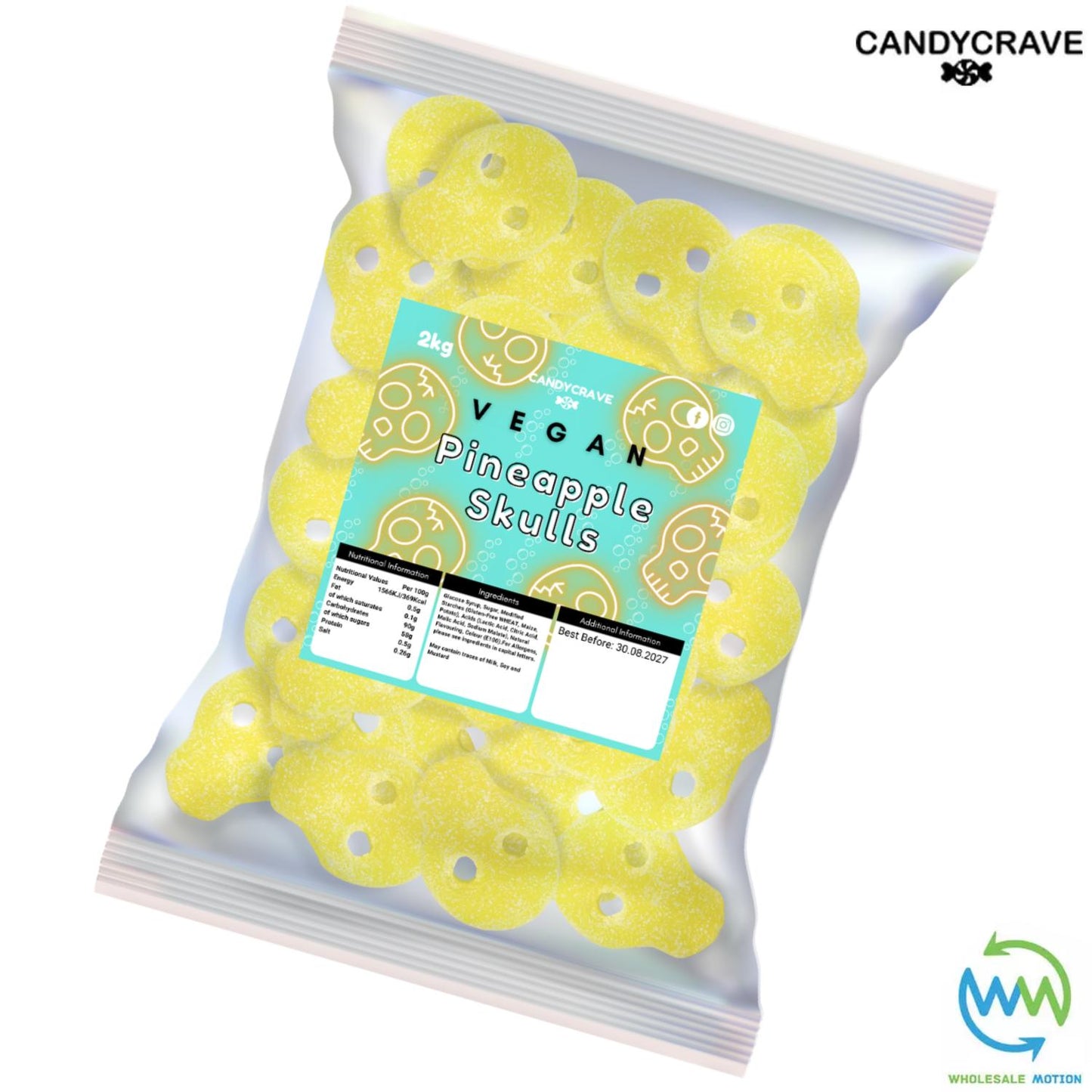 HALLOWEEN FIZZY PINEAPPLE SKULLS Sweets GUMMY Jelly CANDY Jellies GUMMIES Sugar Coated Skull Snack WEDDING GIFT Party Bag Filler CANDIES Candycrave PICK N MIX UK