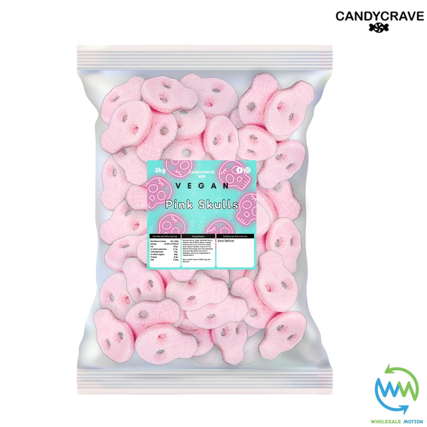 HALLOWEEN FIZZY PINK SKULLS Sweets STRAWBERRY & CREAM Flavour GUMMY Candy Jelly Jellies CANDYCRAVE Gummies PICK N MIX Snack Bonbon Sugar pick and mix  sweets