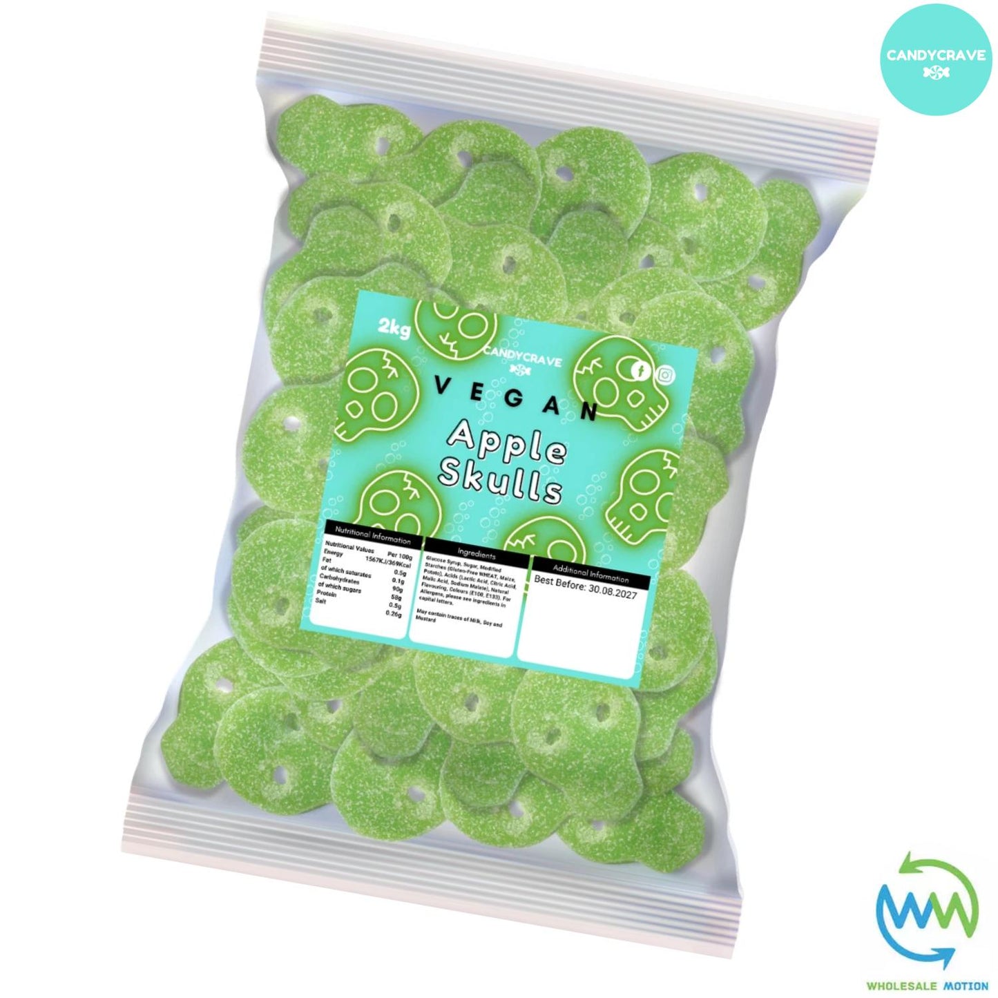 FIZZY APPLE SKULLS HALLOWEEN Sweets GUMMY Jelly CANDY Jellies GUMMIES Sugar Coated SKULL Snack WEDDING GIFT Party Bag Filler CANDIES Candycrave PICK N MIX UK