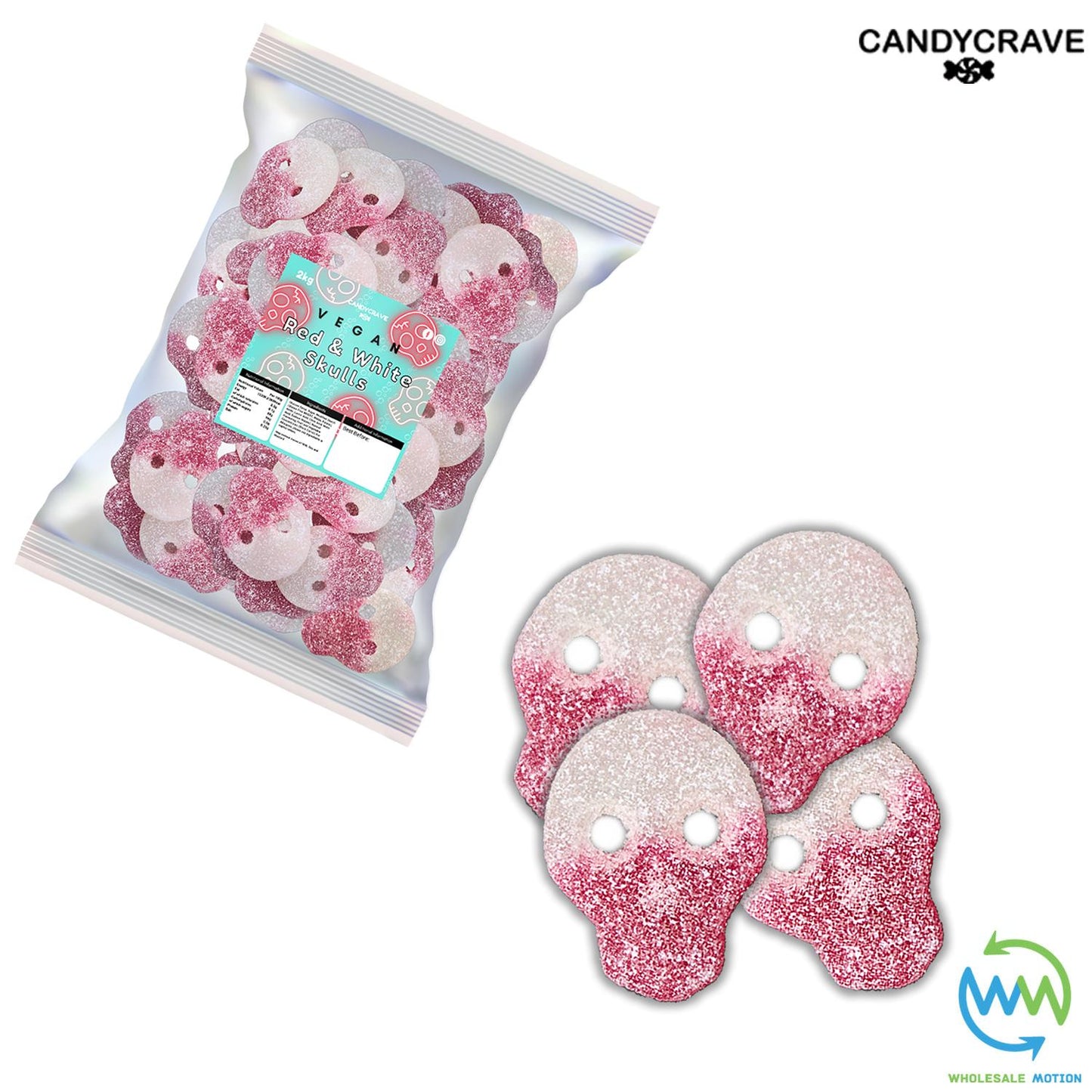 FIZZY RED AND WHITE SKULLS Sweets STRAWBERRY Flavour GUMMY Candy HALLOWEEN Jelly Jellies CANDYCRAVE Gummies PICK N MIX Snack