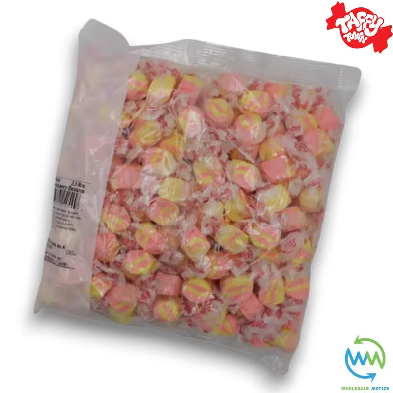 STRAWBERRY AND BANANA SALT WATER TAFFY Sweets SOFT CANDY Taffies SWEET Chewy Retro Party INDIVIDUALLY WRAPPED Fruity SWEET Candy Gummy GUMMIES Jelly JELLIES Snack Fruit Taffies Toffees