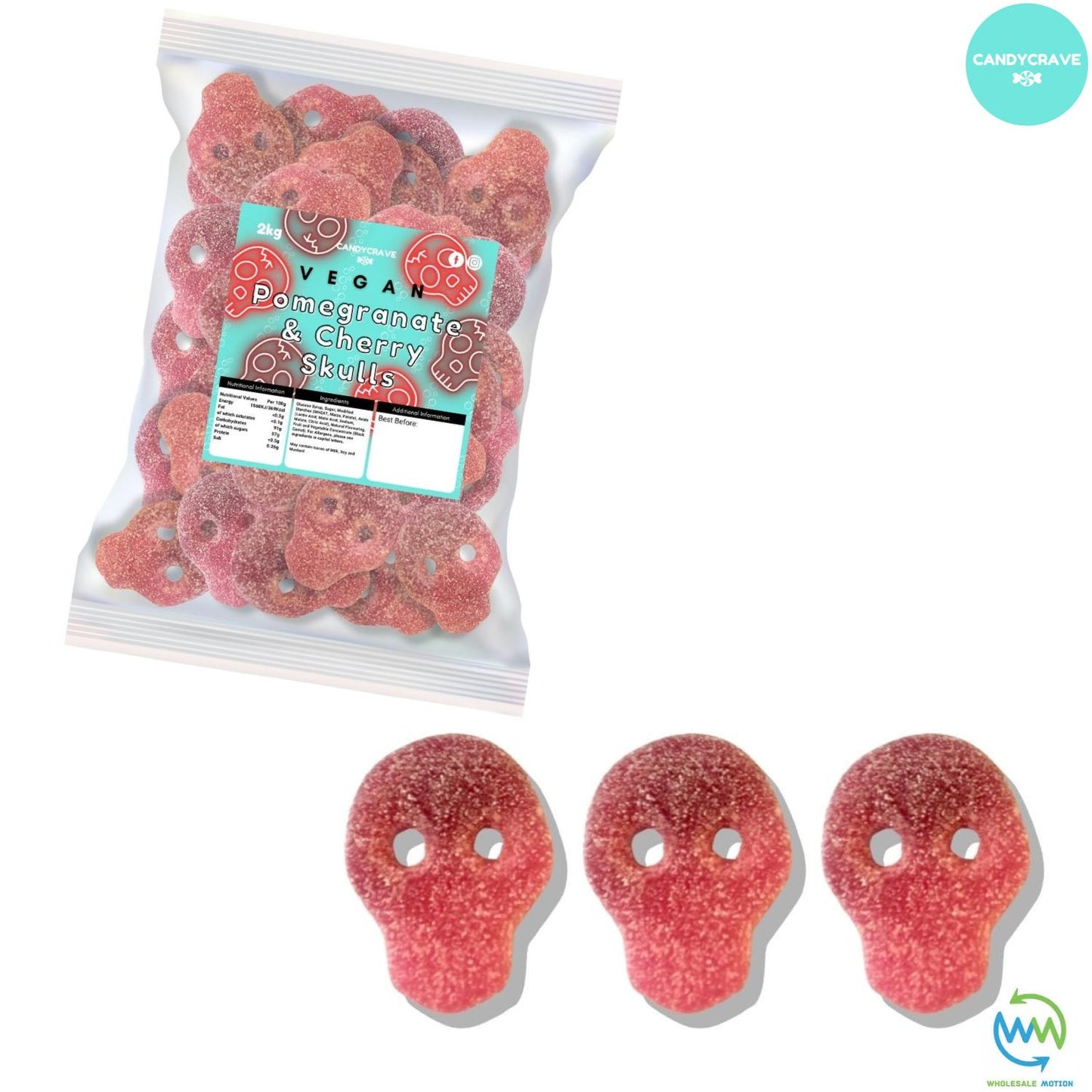 FIZZY POMEGRANATE & CHERRY SKULLS Sweets GUMMY Jelly CANDY Jellies GUMMIES Sugar Coated Fruit FRUITY Skull Snack WEDDING GIFT Party Bag Filler CANDIES PICK N MIX UK Candycrave