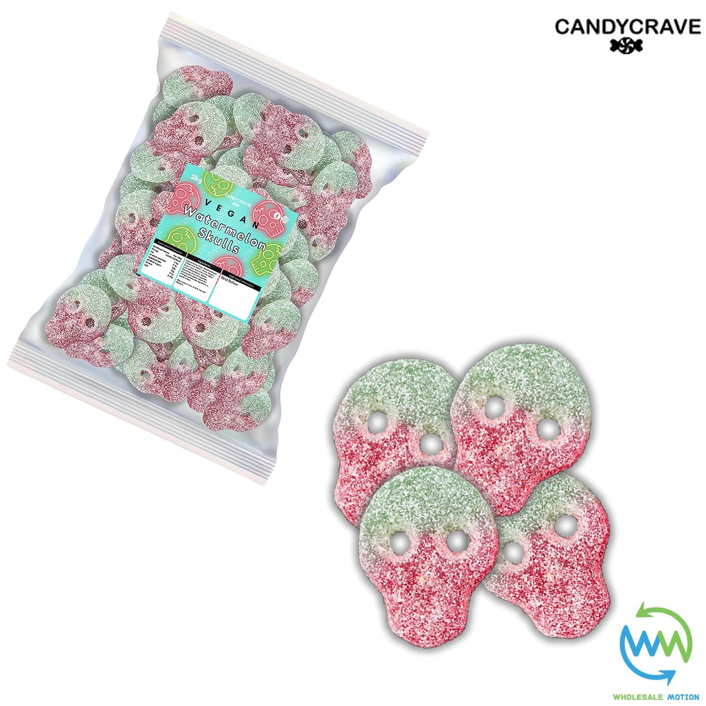 FIZZY WATERMELON SKULLS Sweets WATERMELON Flavour GUMMY Candy HALLOWEEN Jelly Jellies CANDYCRAVE Gummies PICK N MIX Snack Bonbon Sugar pick and mix  sweets