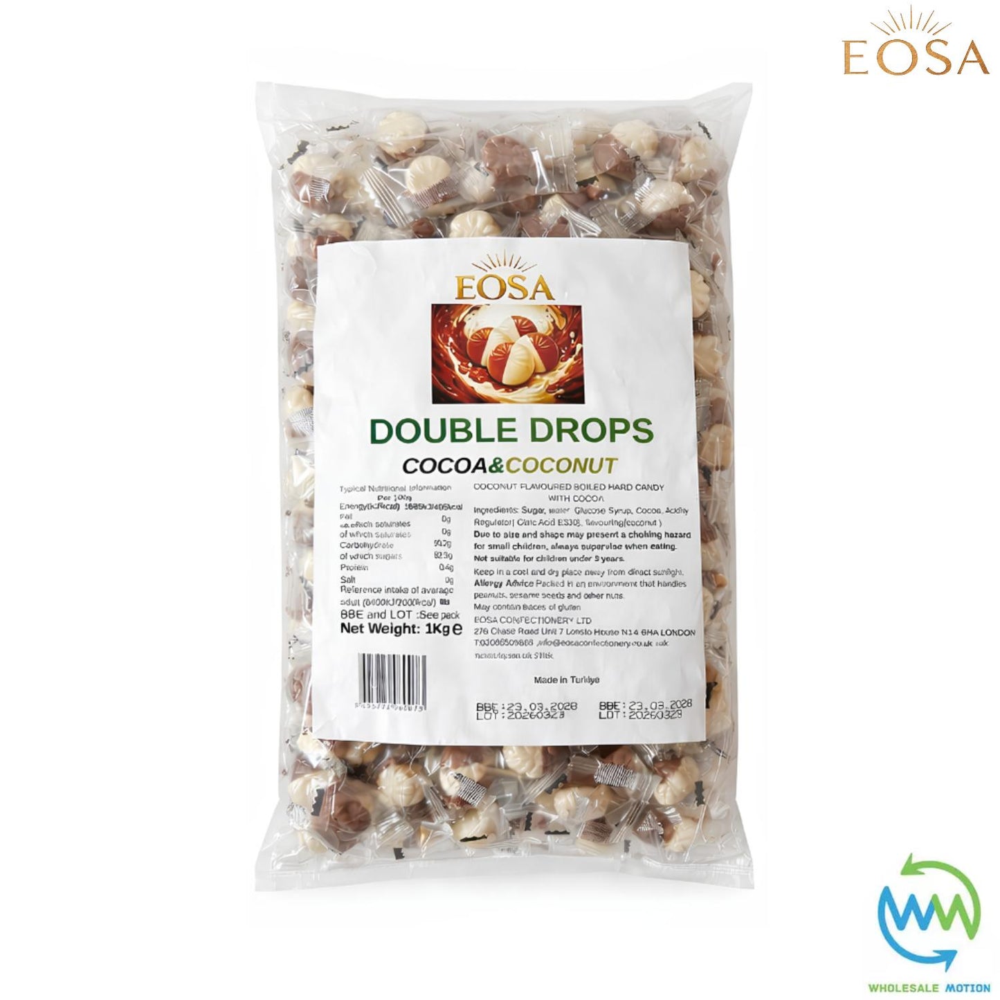 COCOA & COCONUT DOUBLE DROPS Sweets CANDY Candies HARD BOILED Sweet INDIVIDUALLY WRAPPED Drop Retro TRADITIONAL Party Bag Filler Treat Snack Fruity Wedding Favour Gift