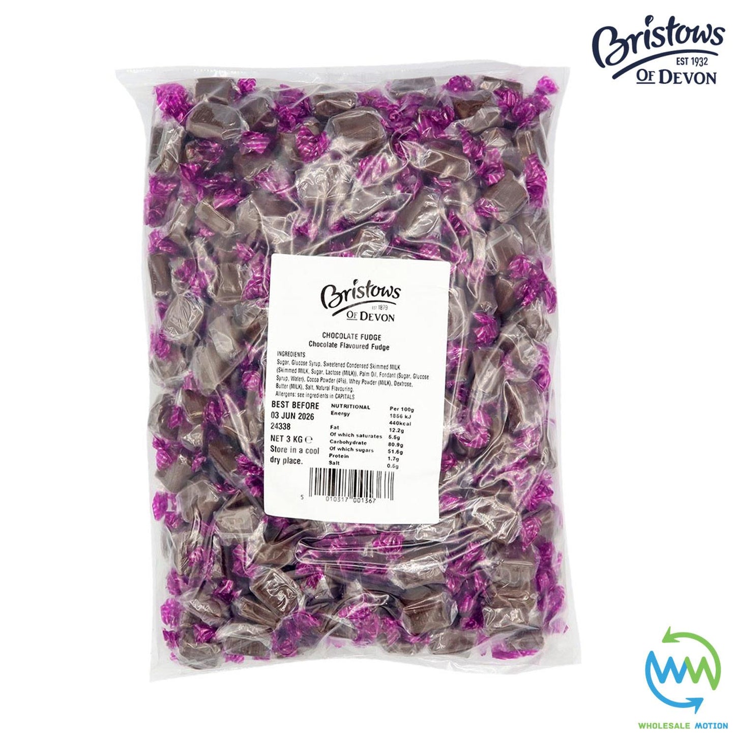 Bristows Of Devon CHOCOLATE FUDGE Classic Wrapped INDIVIDUAL Candy SWEETS Party Snack Treat