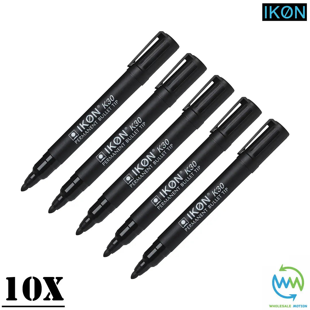 Black PERMANENT MARKER Pens BULLET POINT Tip Markers Pack IKON K30 Sharpie PEN