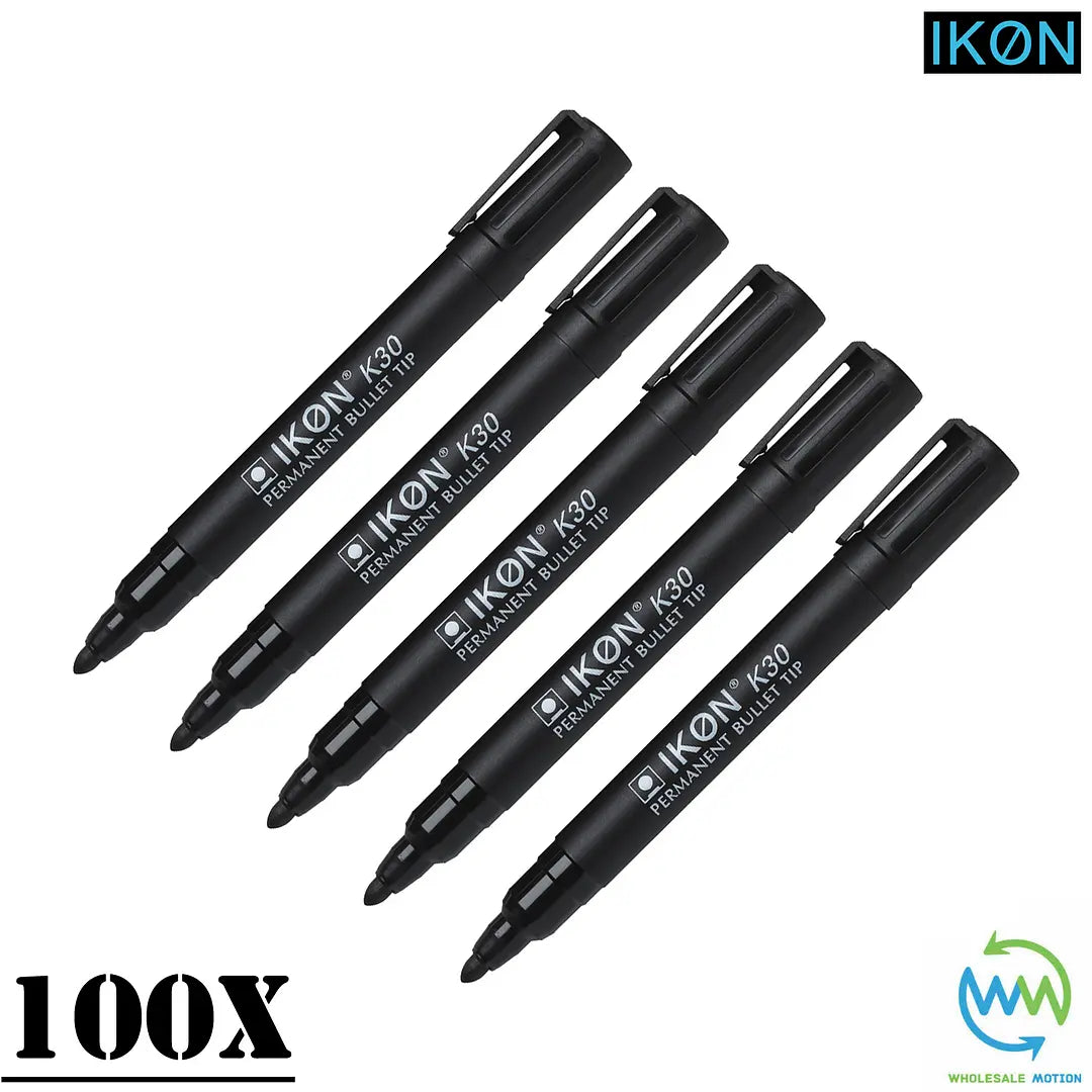 Black PERMANENT MARKER Pens BULLET POINT Tip Markers Pack IKON K30 Sharpie PEN