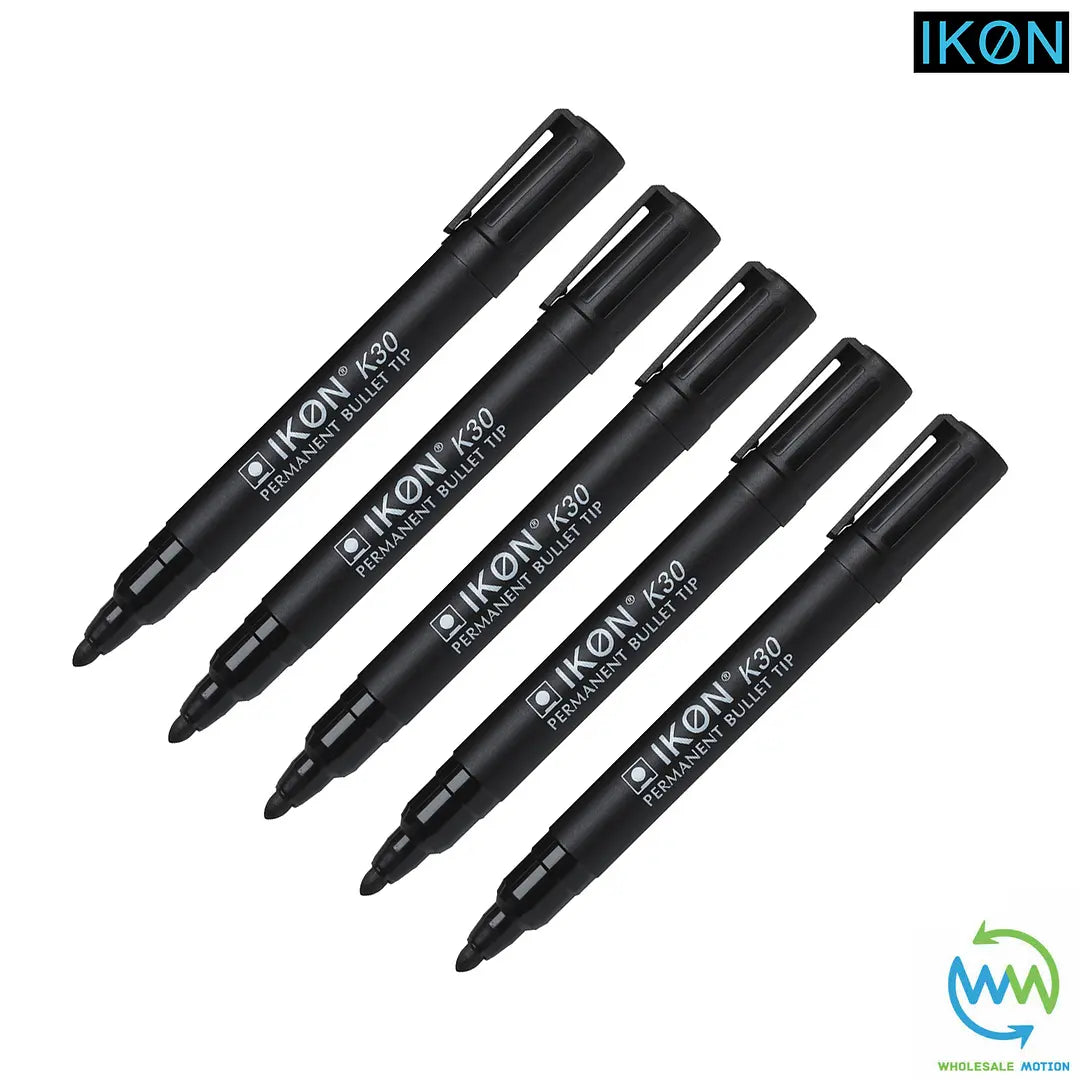 Black PERMANENT MARKER Pens BULLET POINT Tip Markers Pack IKON K30 Sharpie PEN