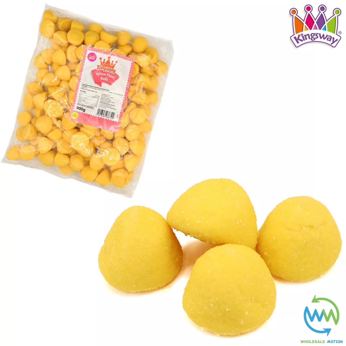 YELLOW PAINT BALLS Sweets BANANA Gummy Candy MARSHMALLOW Jelly GUMMIES Jellies SUGAR COATED Mallow Vanilla Snack Kingsway PICK N MIX UK
