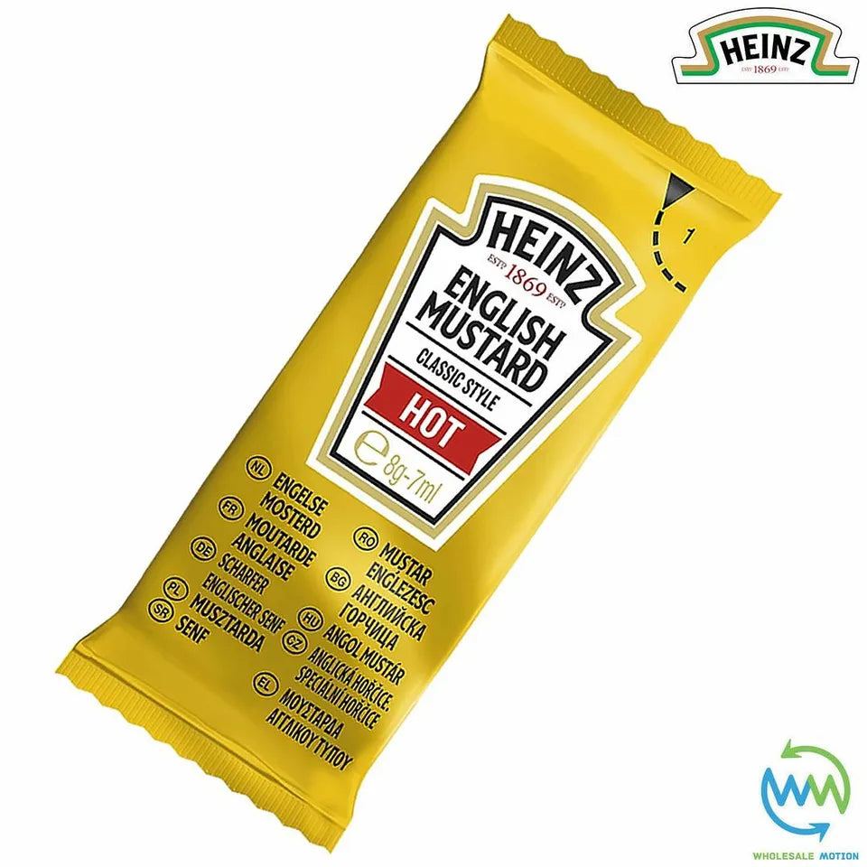 HEINZ HOT ENGLISH MUSTARD Sachets 8g 7ml SAUCE Individual Single Portion SACHET