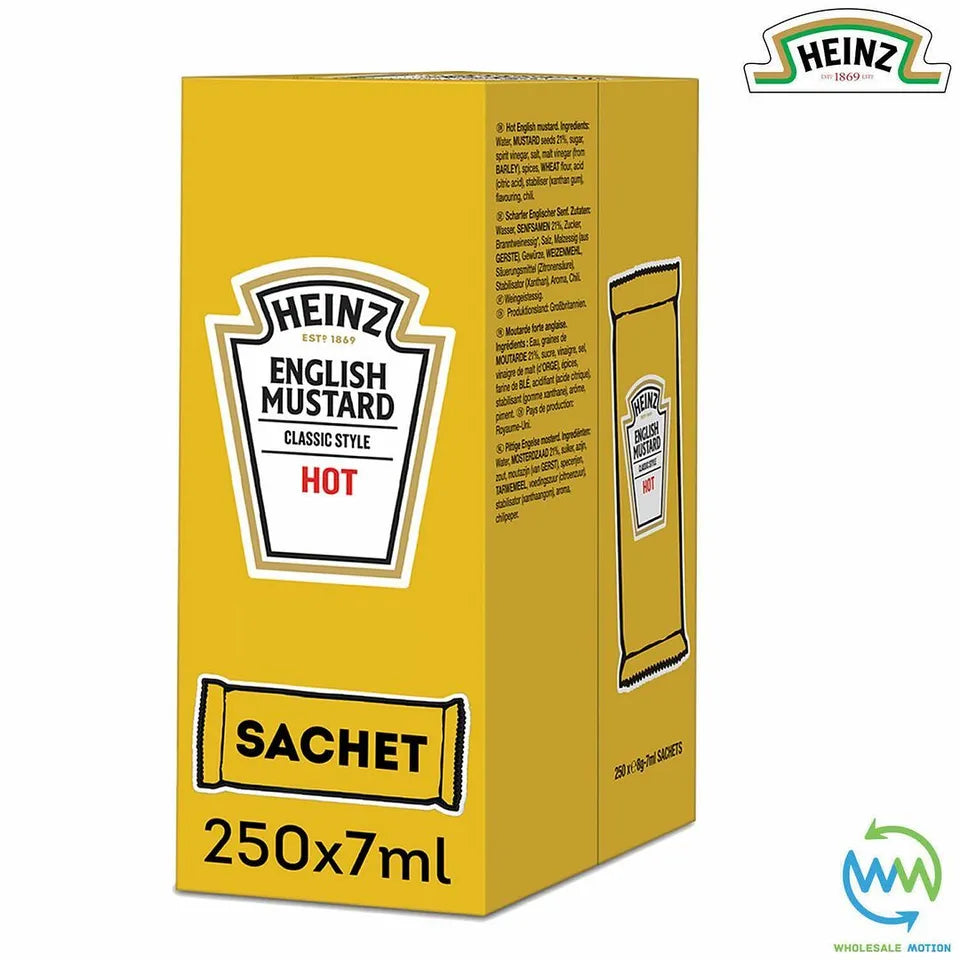 HEINZ HOT ENGLISH MUSTARD Sachets 8g 7ml SAUCE Individual Single Portion SACHET