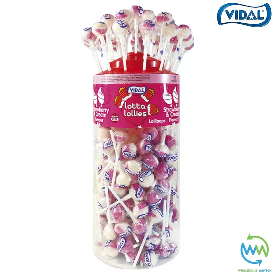 Vidal Lotta Lollies STRAWBERRY & CREAM Lolly SWEETS Candy HARD BOILED PARTY BAG FILLER Lollipops Snack Treat Gift loli pops